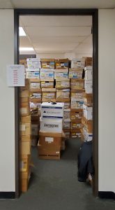 Room full of stacked boxes